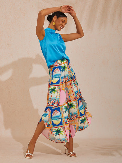 Ocean Blue Orchid Silky Satin Wide Leg Hose