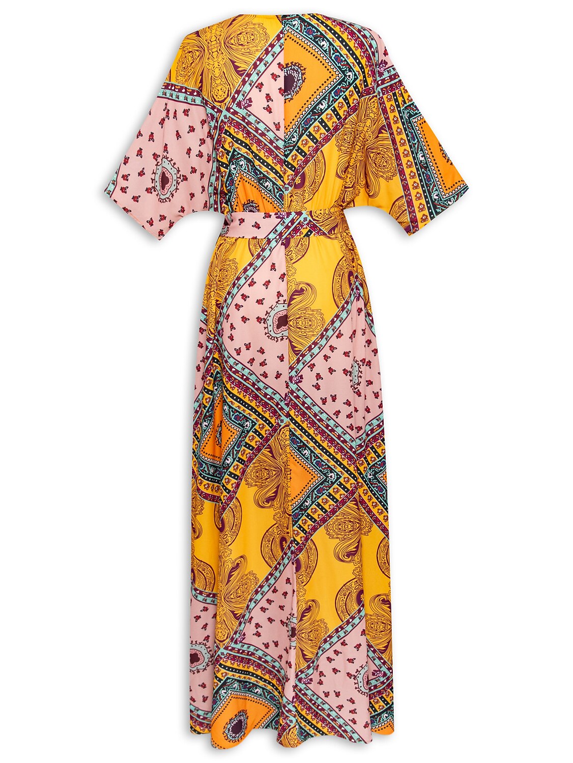 Folk Print V Neck Maxi Chiffon Dress