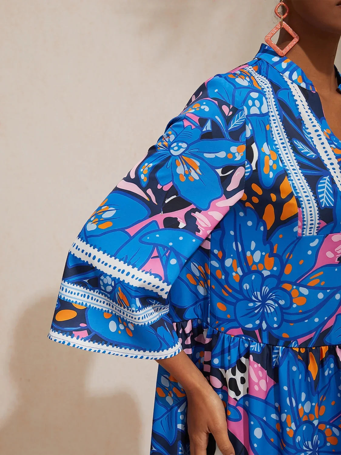 Abstract Azure Silky Satin Dot Maxi Dress