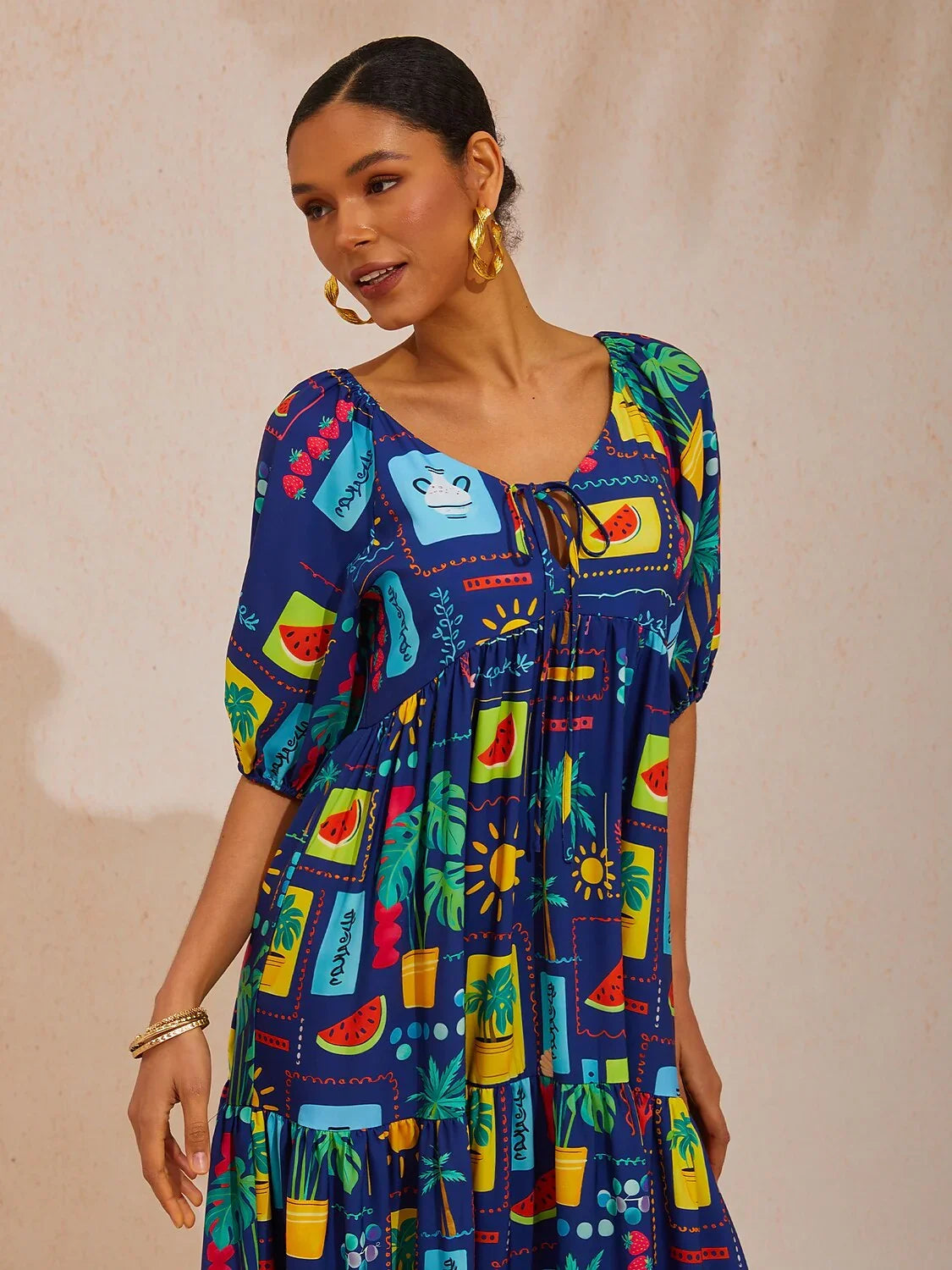 Summer Escape Geometric A-Line Satin Maxi Dress