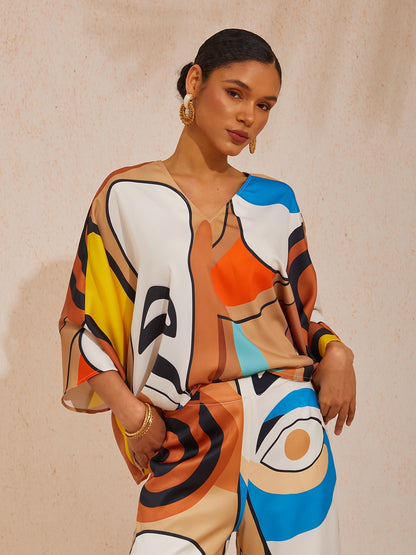 Top Vacanza in Raso Setoso con Stampa Tigre Degradé