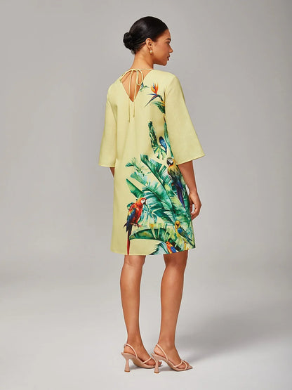 V-Neck Floral Print Loose Mini Dress