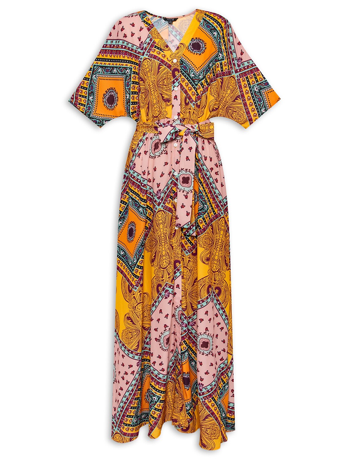 Folk Print V Neck Maxi Chiffon Dress