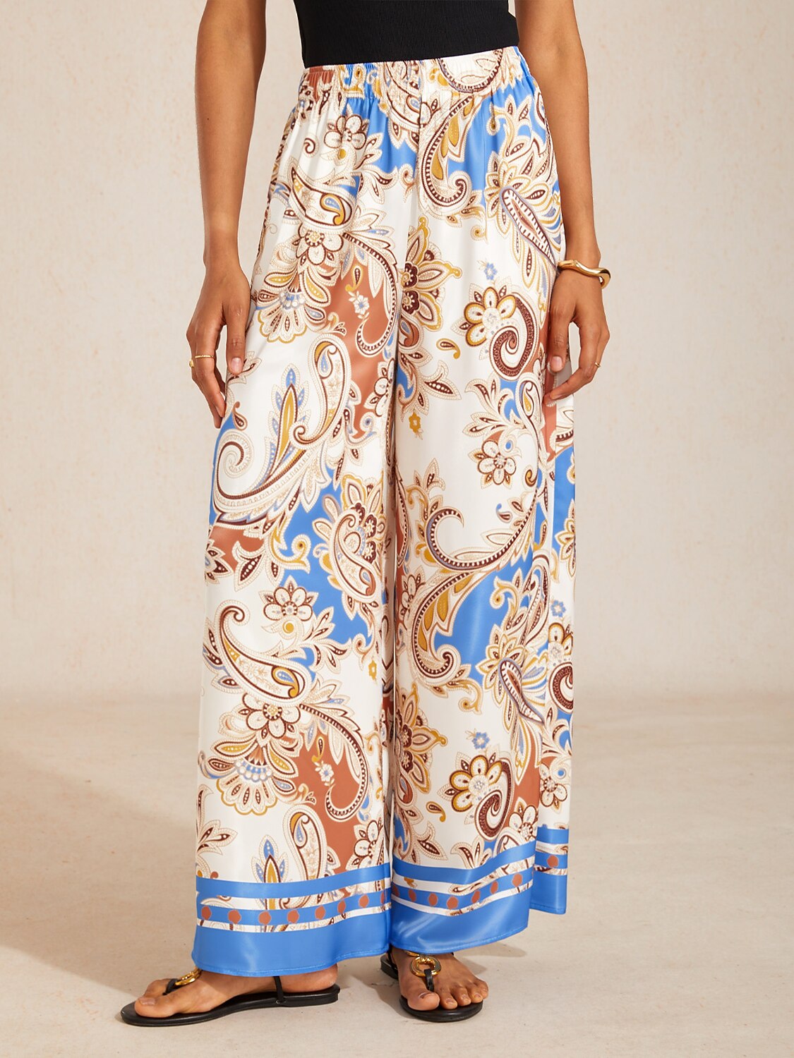 Royal Paisley Flora Satin Wide Leg Pants