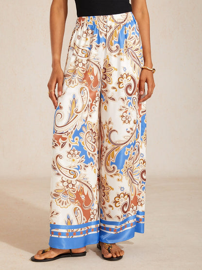 Royal Paisley Flora Satin Wide Leg Pants