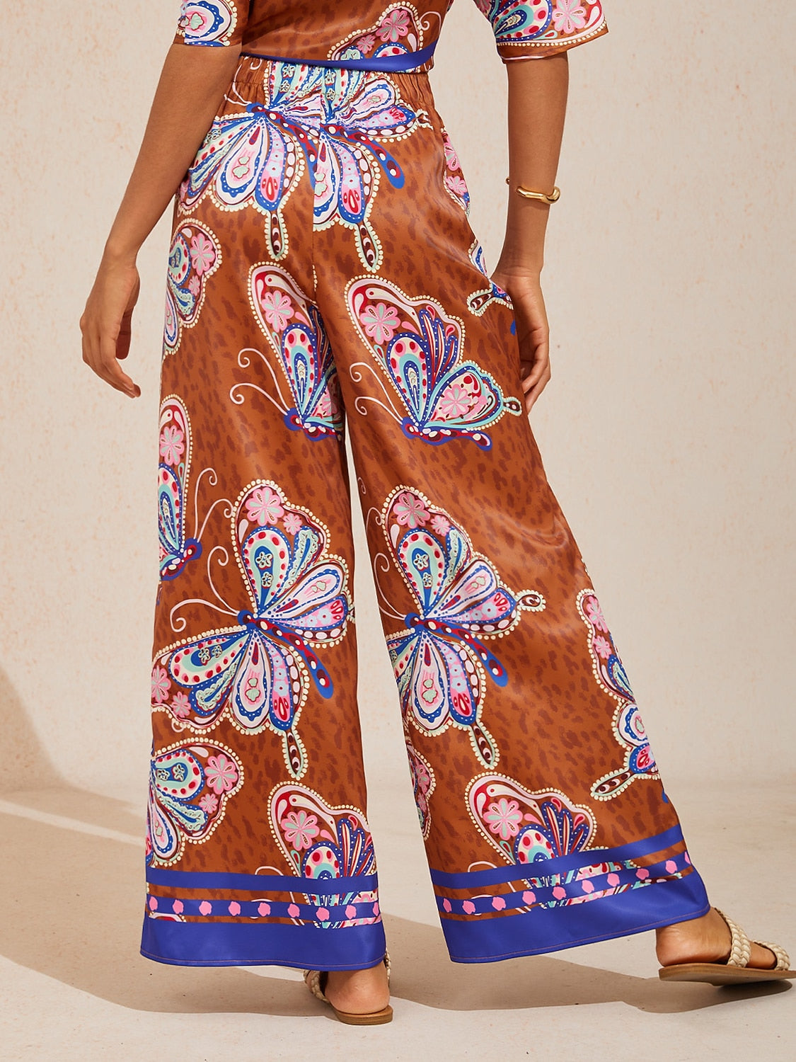 Sun Ember Silky Satin Wide Leg Pants