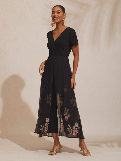 Tencel Roma Gradient Print Patchwork Jumpsuit Vacation Party