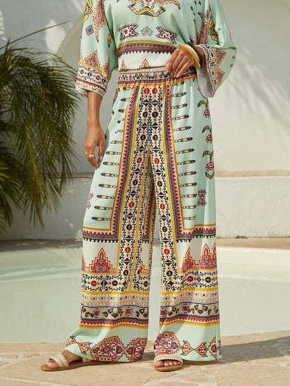 Pantaloni Larghi Vita Elasticizzata Effetto Seta Emerald Empress