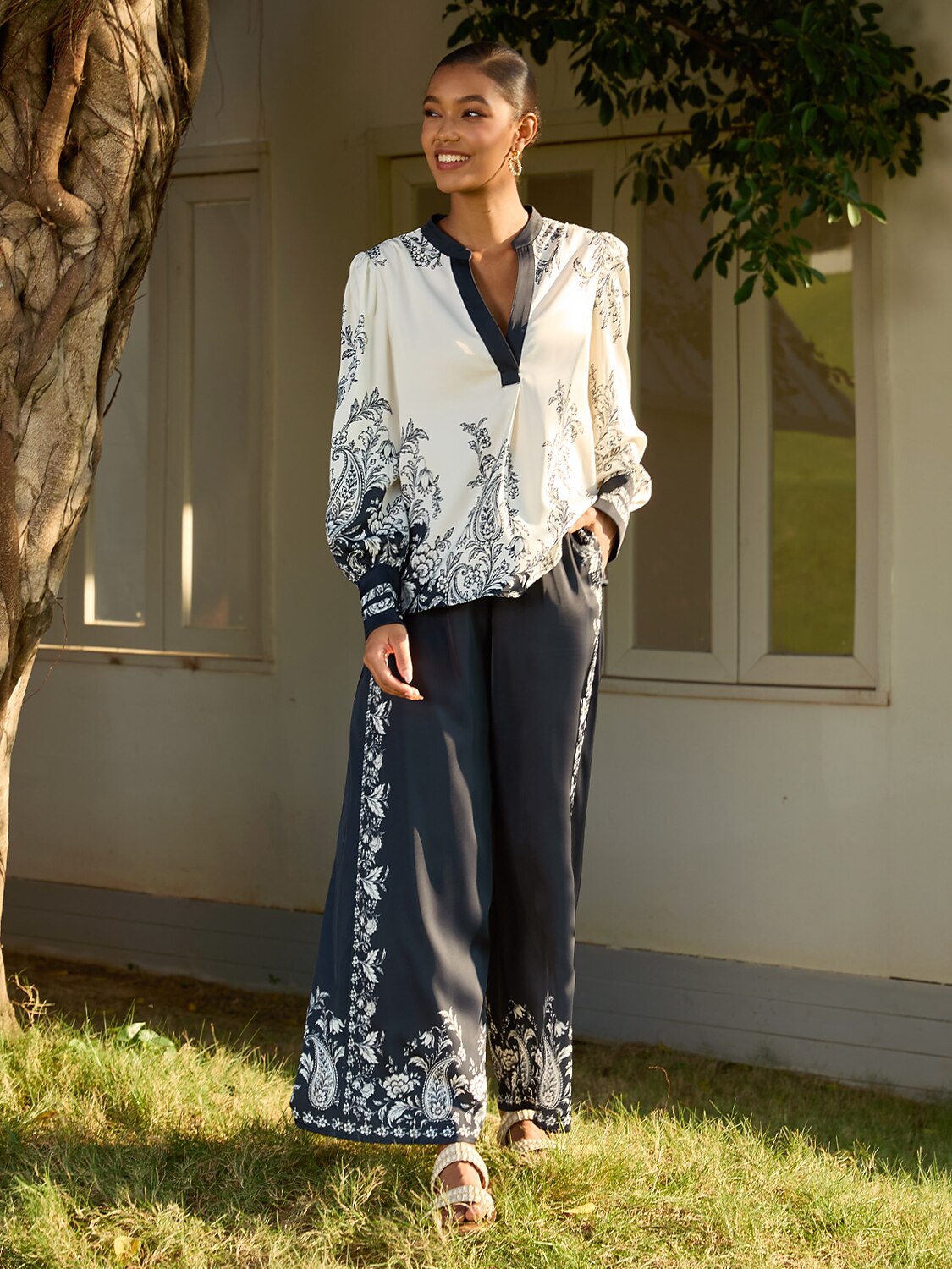 Noir Baroque Silky Satin Blouse