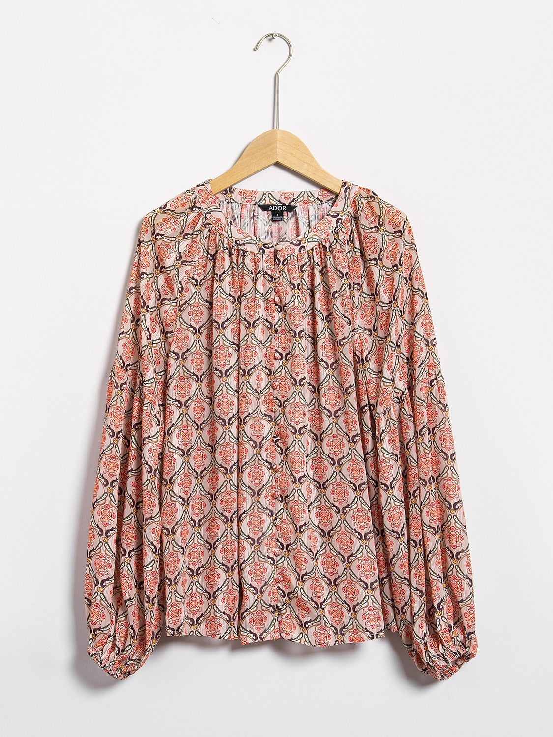 Casual Chiffon Geometric Puff Sleeve Blouse