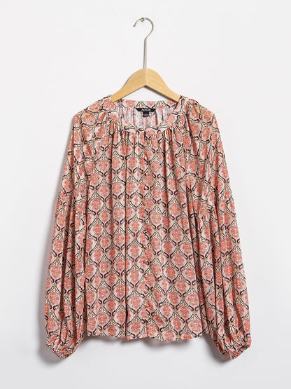 Casual Chiffon Geometric Puff Sleeve Blouse