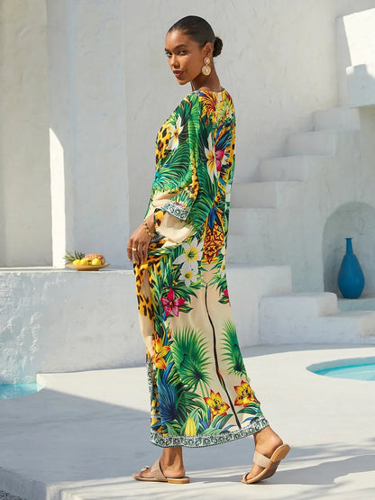 Tropical Temptation Flowy Chiffon Lepord Kaftan