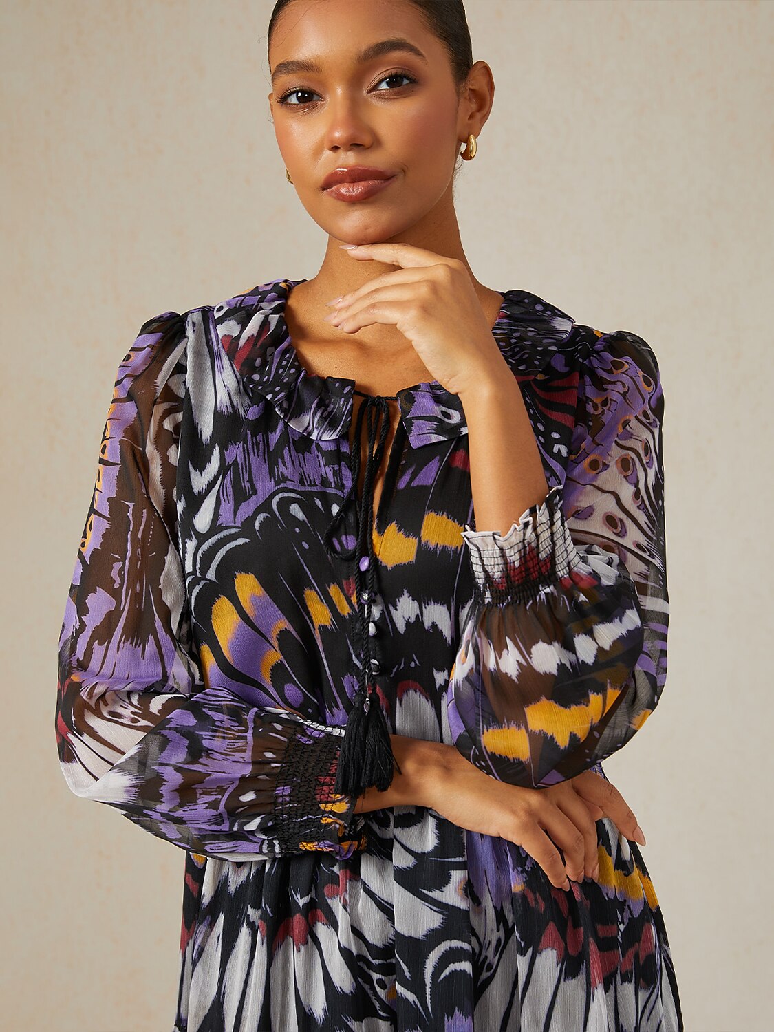 Jungle Butterfly Flowy Chiffon Maxi Dress
