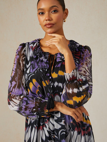 Jungle Butterfly Flowy Chiffon Maxi Dress