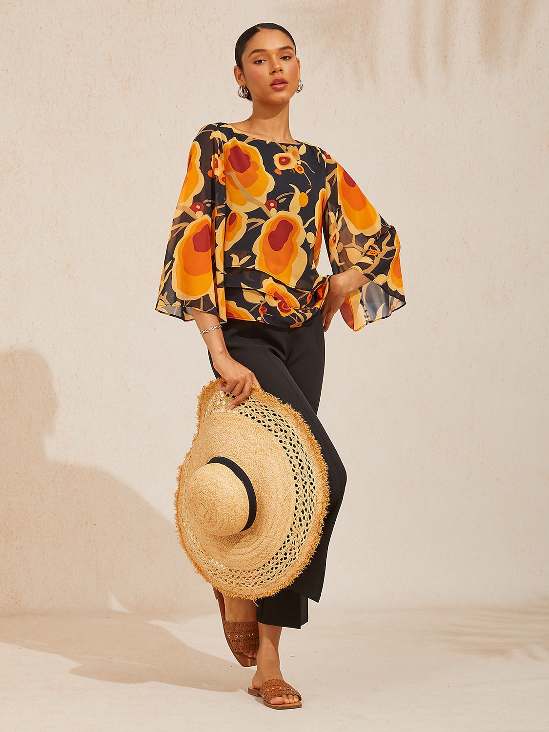 Sun Ember Layered Chiffon Blouse