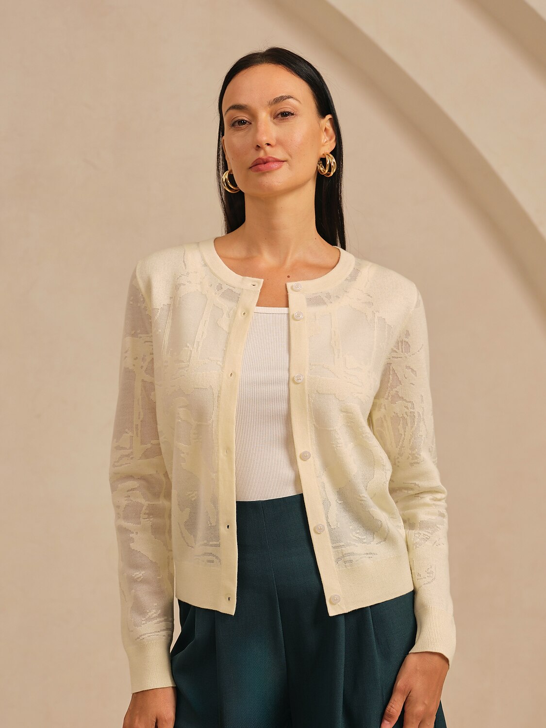 Organza Wool Blend Floral Knitwear Cardigan
