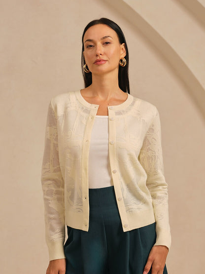 Organza Wool Blend Floral Knitwear Cardigan