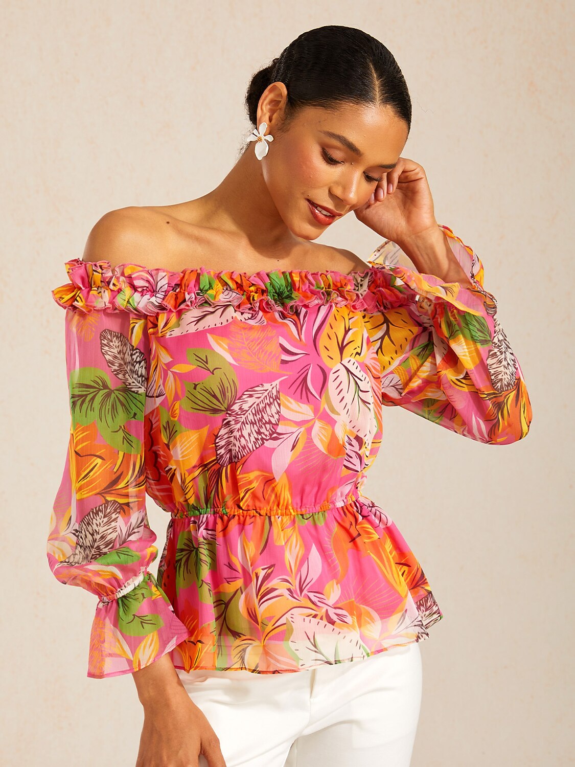 Wild Hibiscus Dream Flowy Chiffon Top
