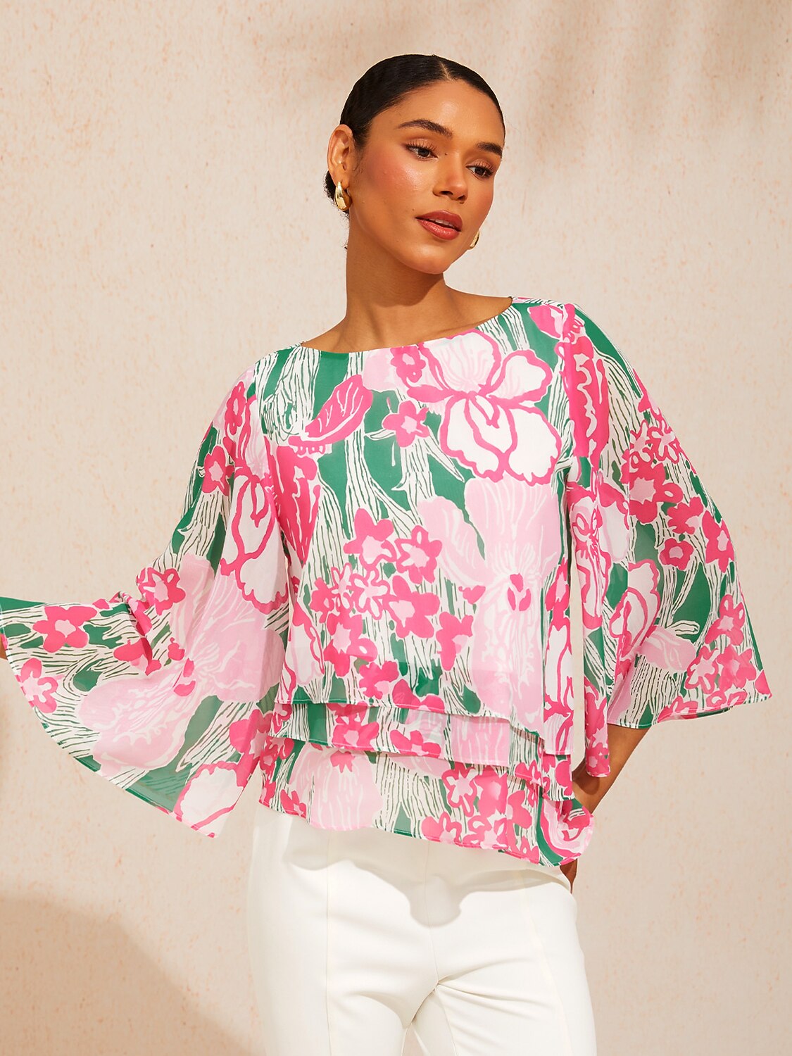 Ocean Paisley Flora Chiffon Layered Blouse