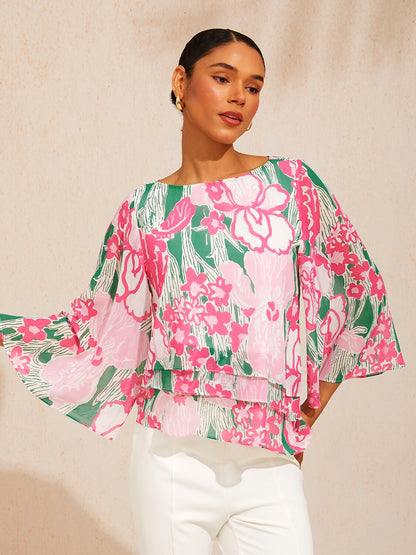 Ocean Paisley Flora Chiffon Layered Blouse