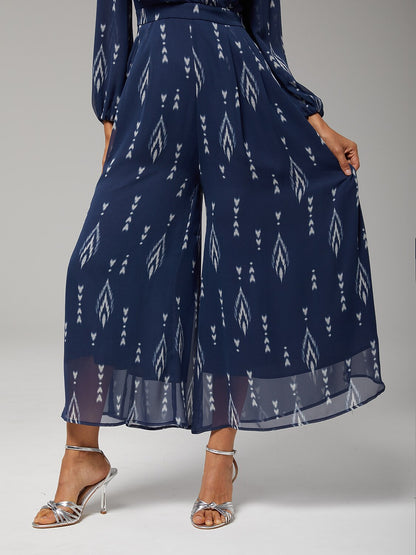 Women's Jumpsuit Green Chiffon Printed Wide Leg V Neck Waist Cinching Elegant Stand Out Destination Wedding Guest Daily Vacation Casual Spring Summer Fall