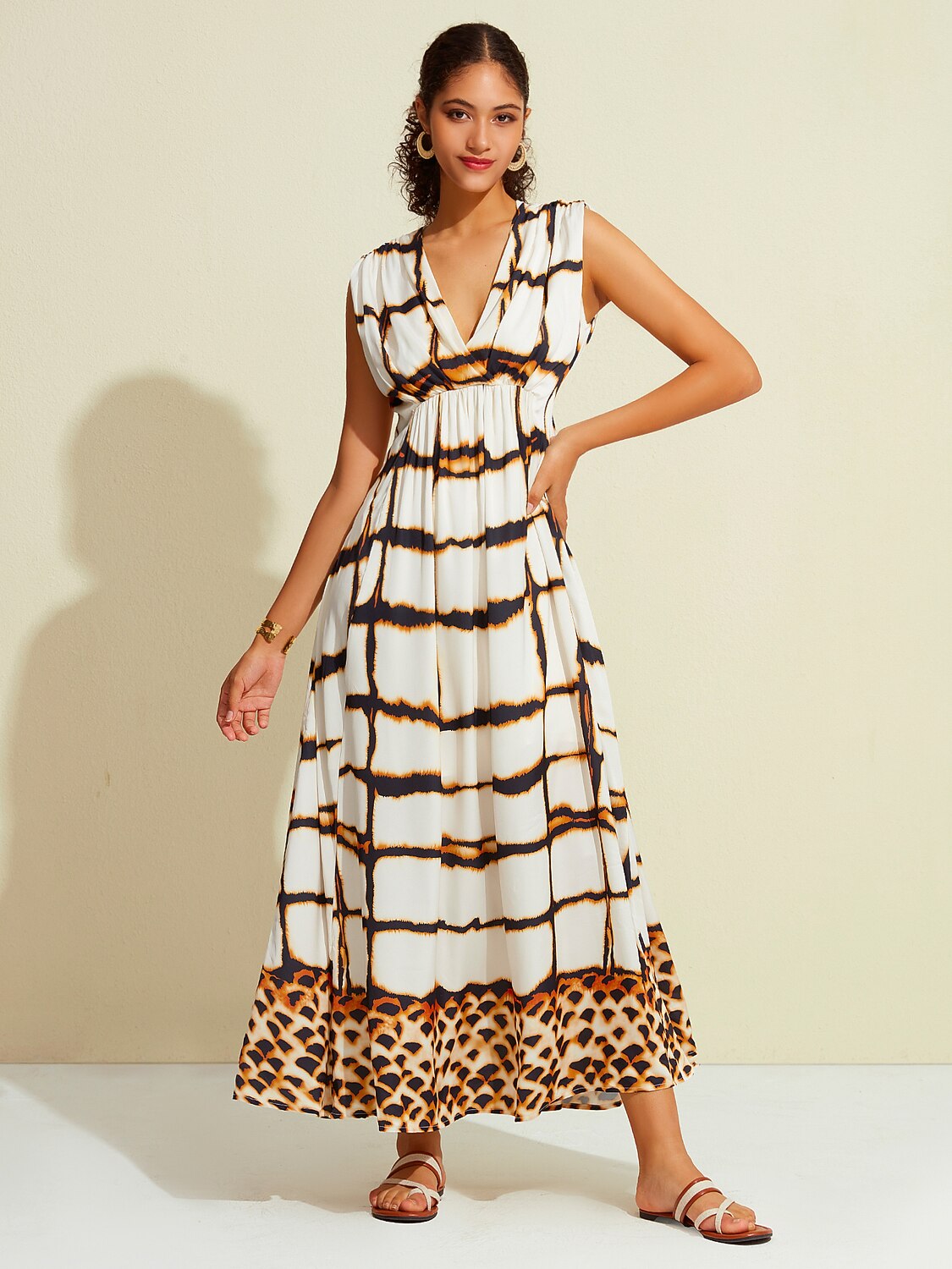 Satin Leopard Print Cross Front Sleeveless Maxi Dress