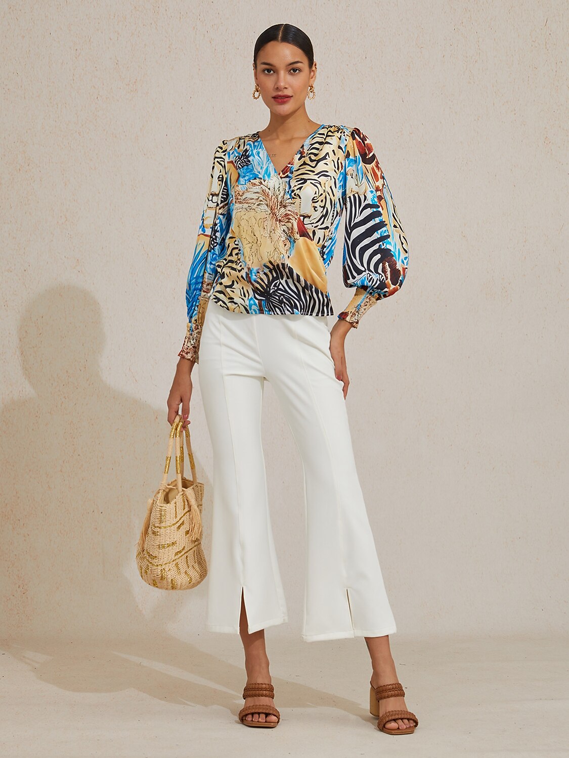 Sapphire Zebra Bloom Silky Satin Blouse