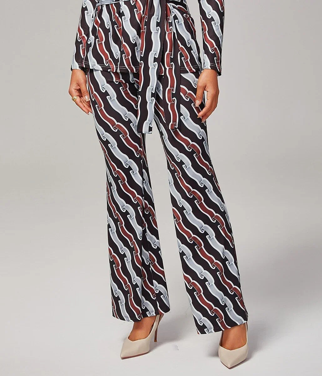 Ripple Print Stretchy Flare Pants