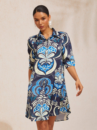 Vintage Leopard Jewelry Silky Satin Straight Shirt Dress