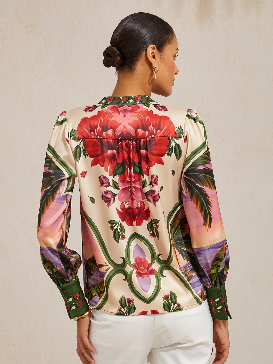 Hawaii Palm Silky Satin Blouse