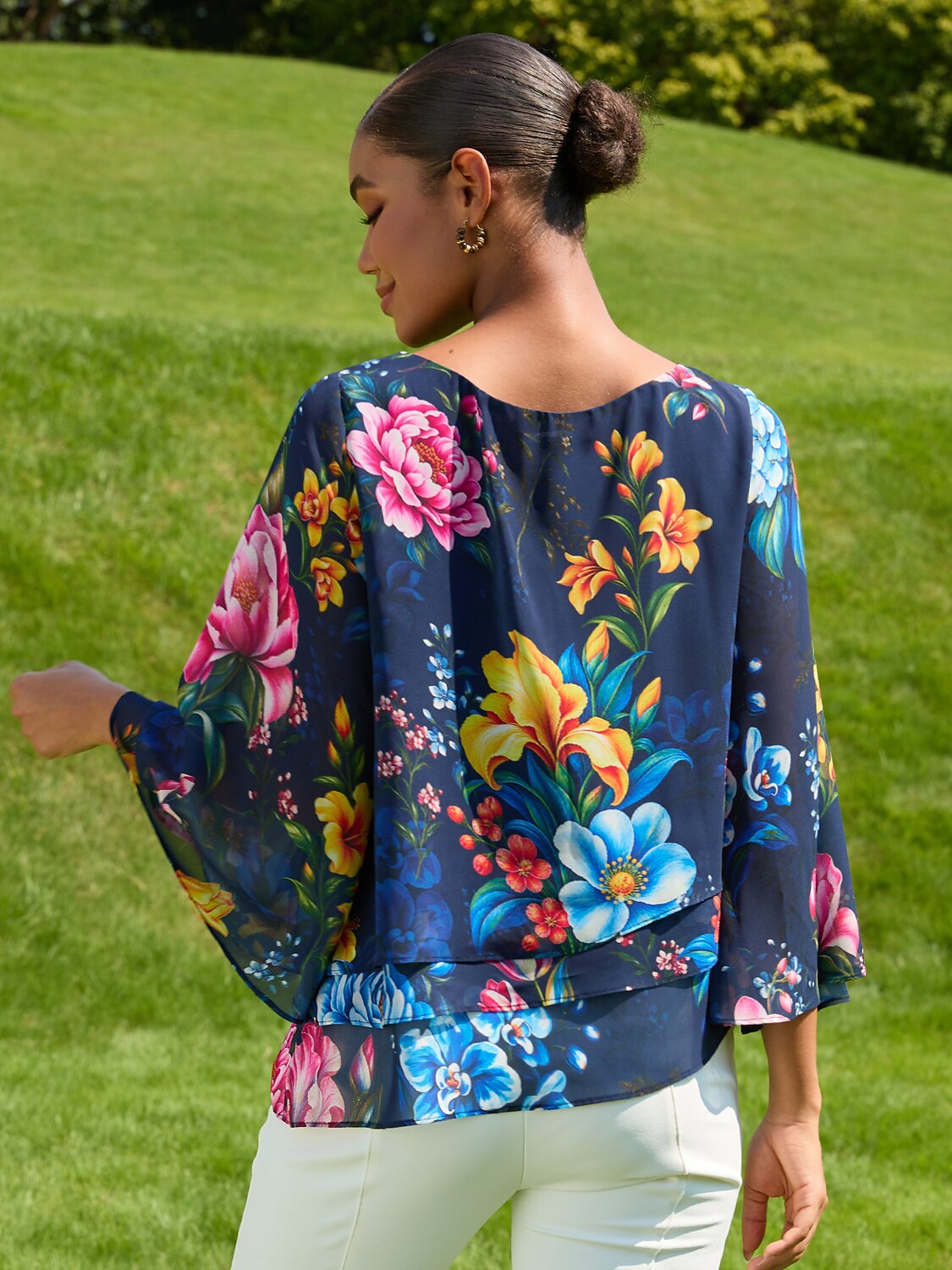 Sapphire Rose Garden Flowy Chiffon Layered Blouse