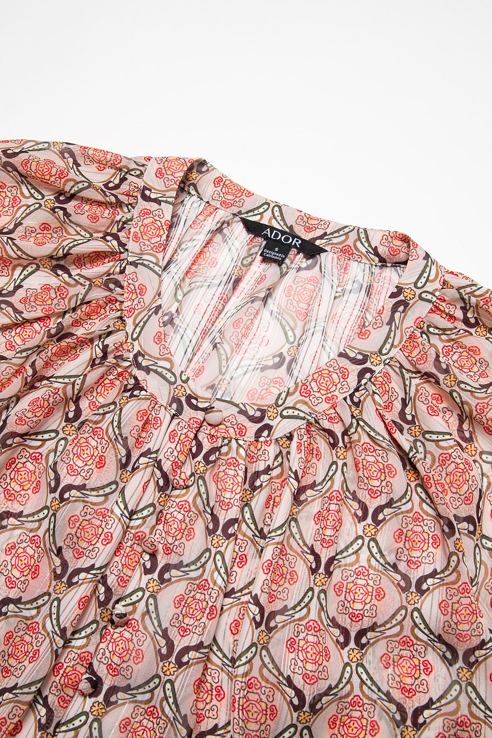 Casual Chiffon Geometric Puff Sleeve Blouse