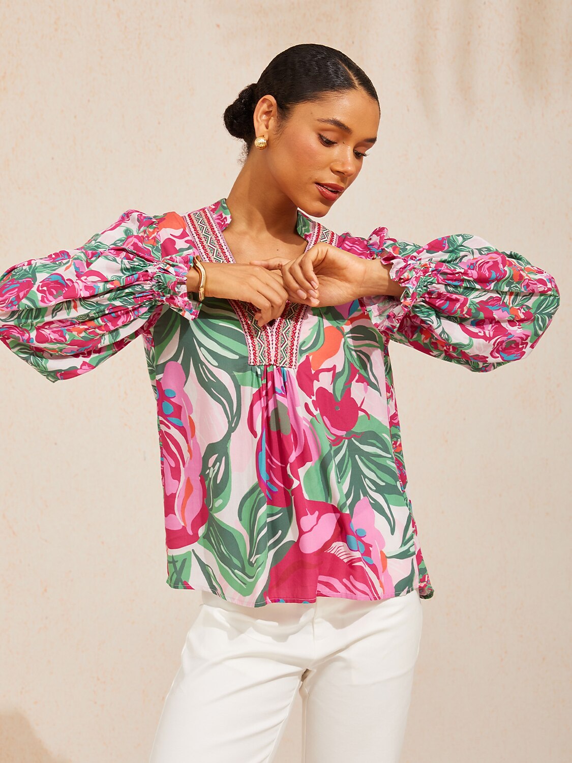Fiery Pink Rose Viscose Blouse