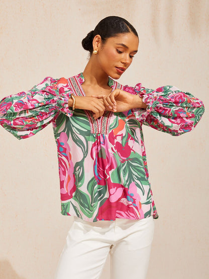 Fiery Pink Rose Viscose Blouse