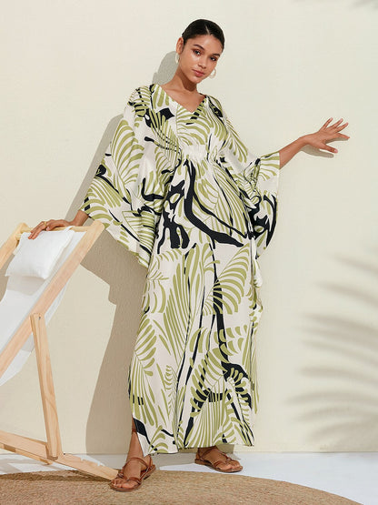 Satin-Kaftan-Maxikleid mit Kunstdruck