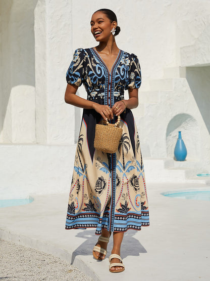 Jungle Butterfly Airy Linen Look Maxi Dress
