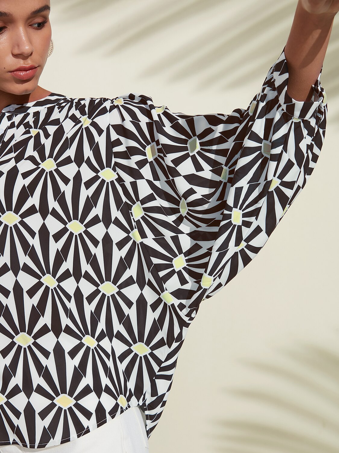 Moroccan Floral V-Neck Silky Satin Blouse