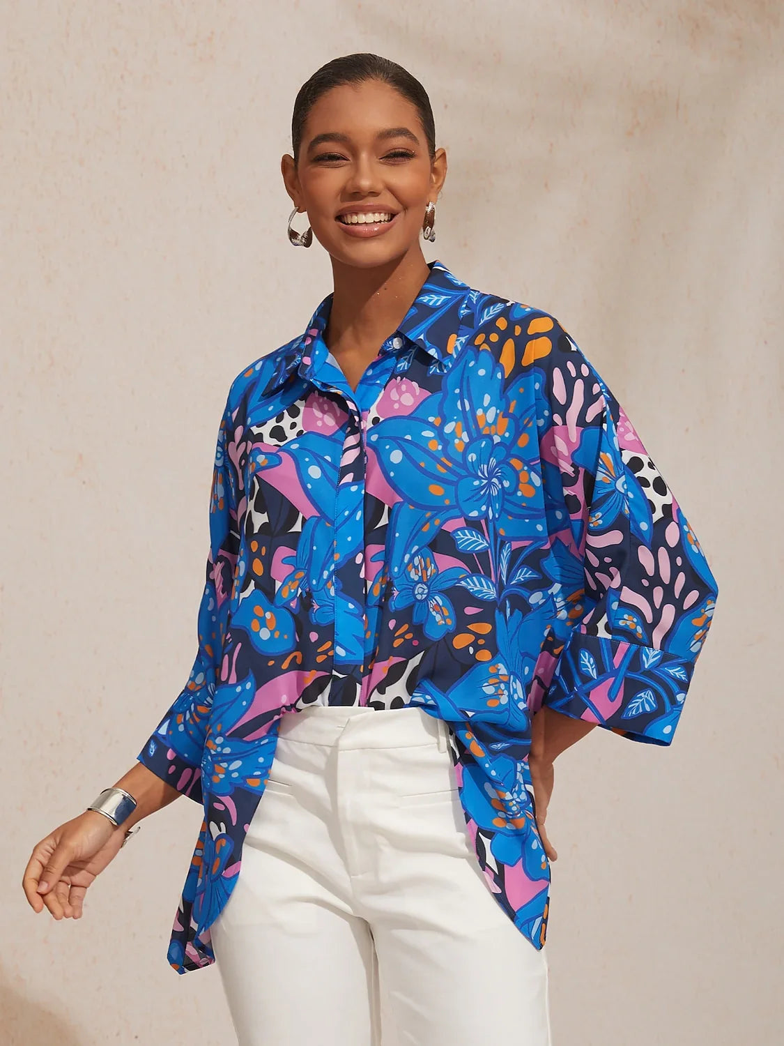 Abstract Azure Silky Satin Dot Shirt