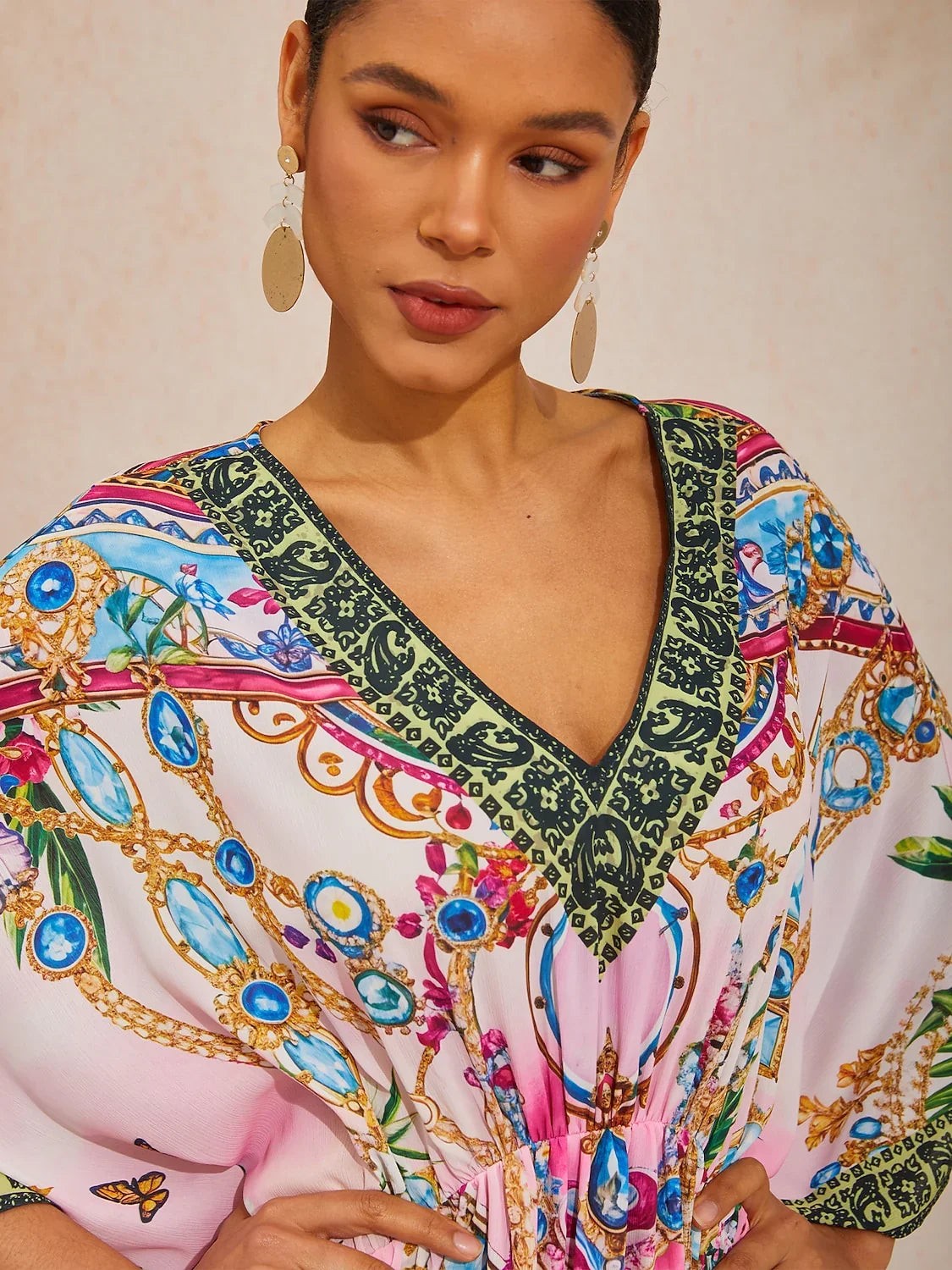 Pink Jungle Party Flowy Chiffon Diamond Kaftan