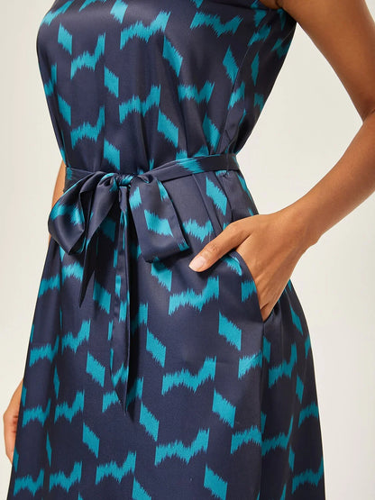 Matte Satin Geometric Sleeveless Maxi Dress