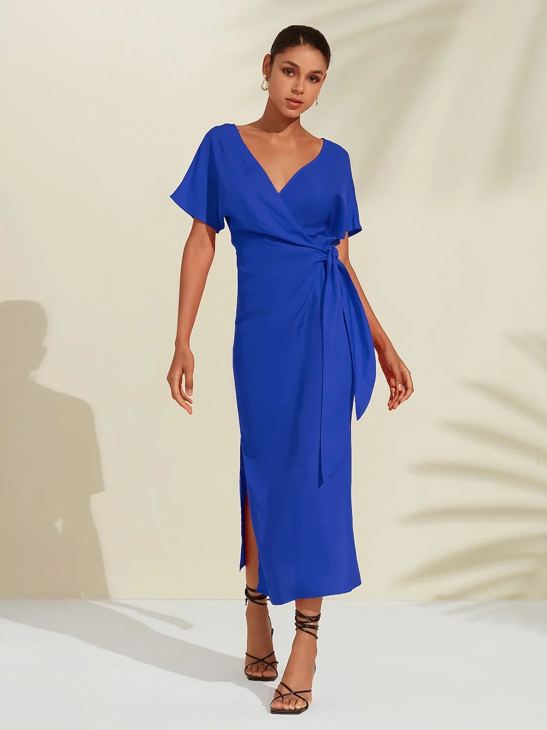 Tencel Linen Shirred Wrap Midi Dress