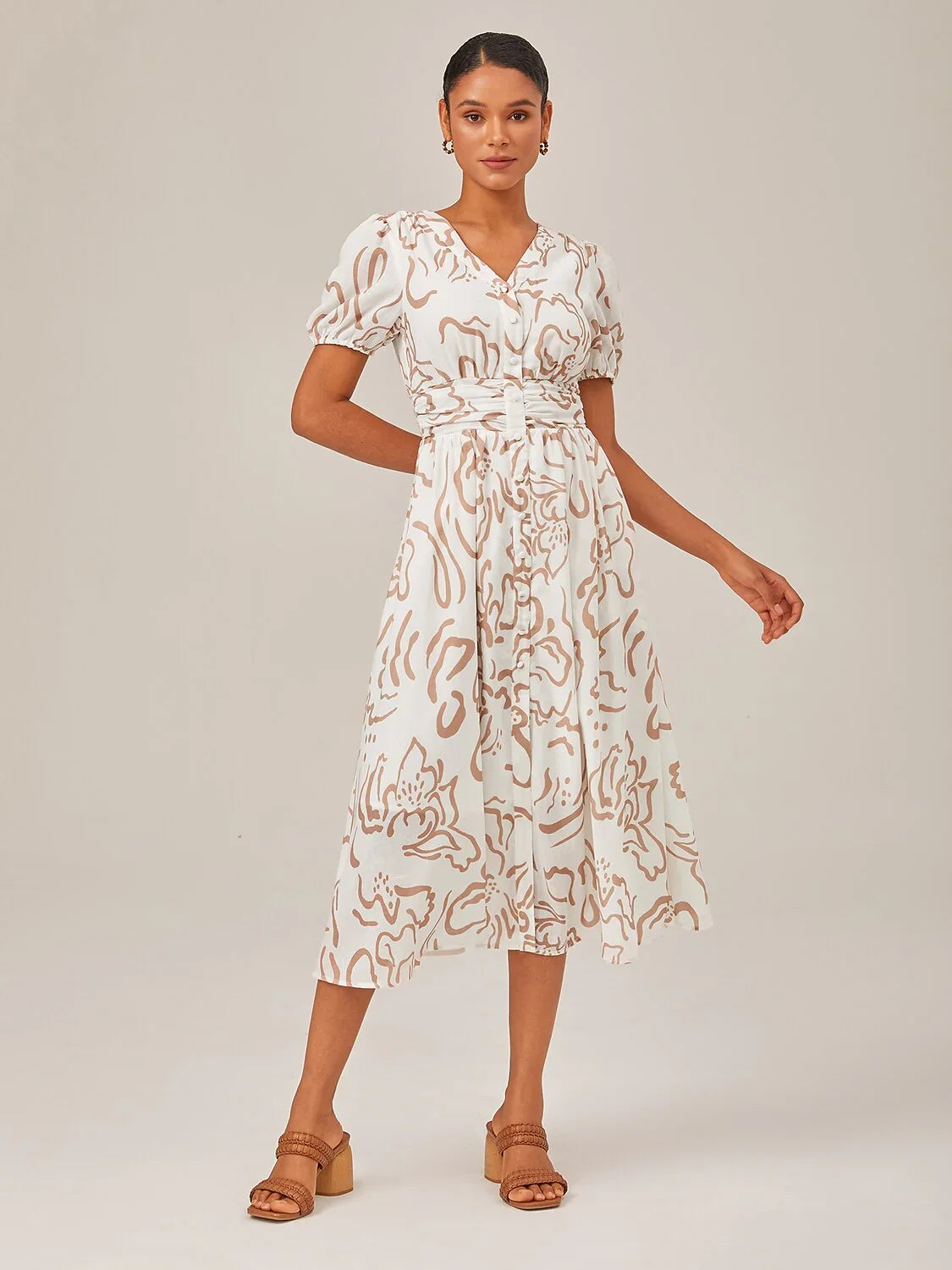 Abstract Art Print Linen-Like Maxi Dress