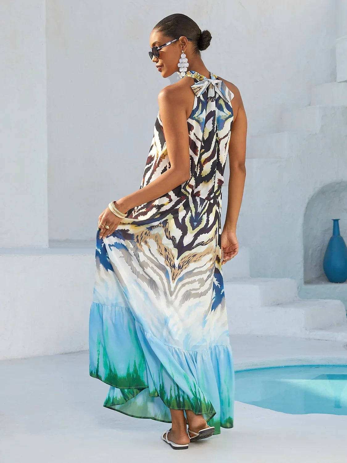 Gradient Tiger Flowy Chiffon Maxi Dress