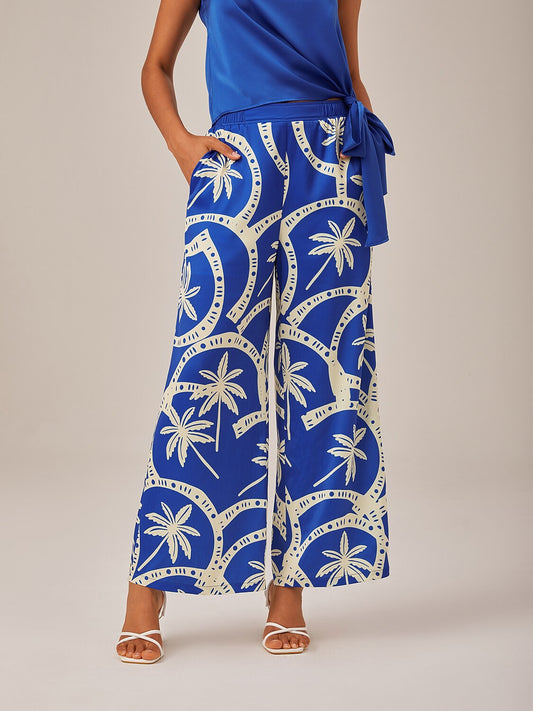 Hose mit weitem Bein und elastischer Taille mit geometrischem Print