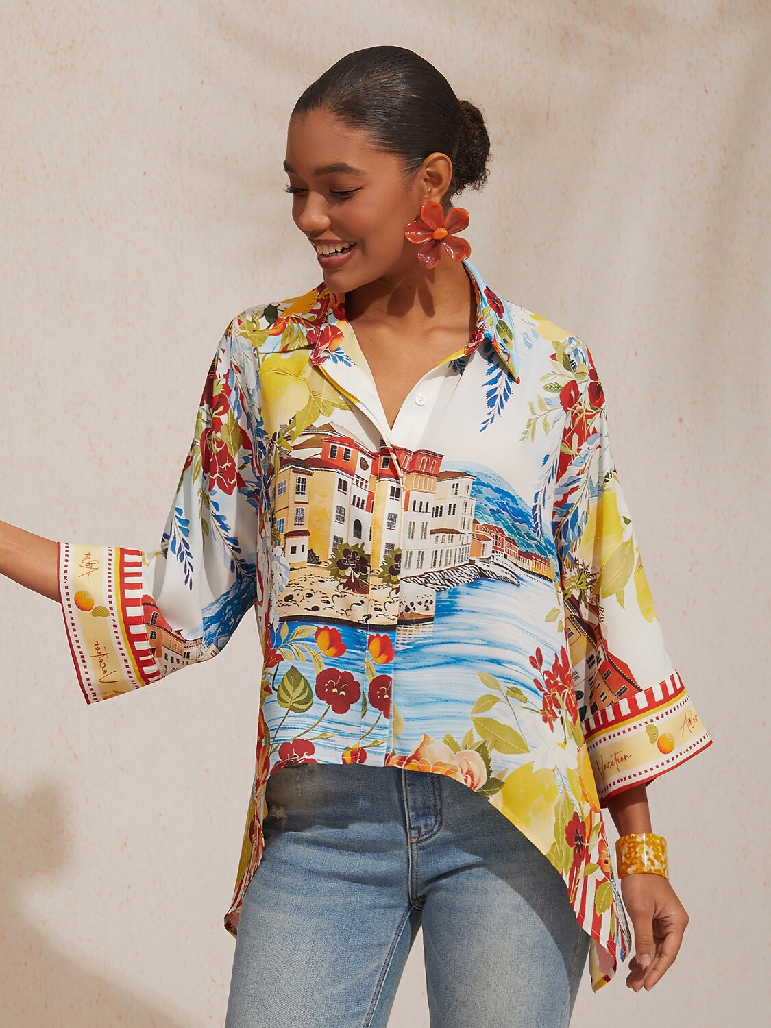 Chiffon Floral Print Casual Daily Shirt