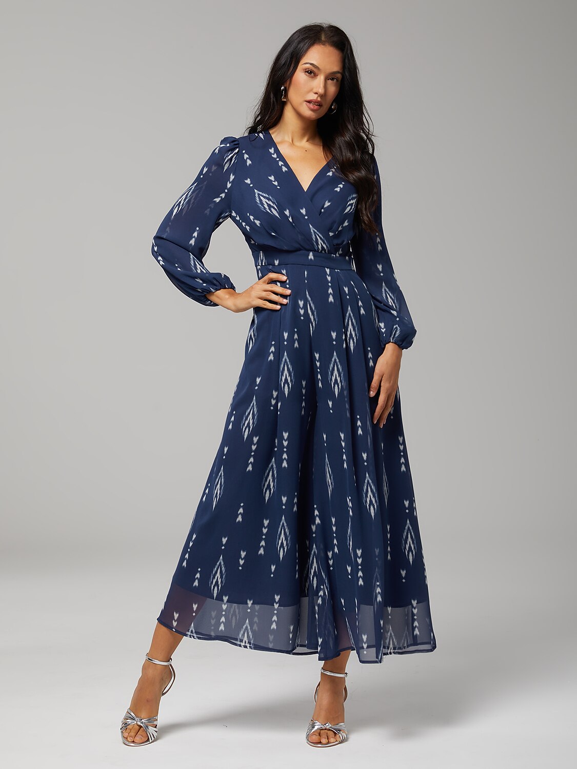 Women's Jumpsuit Green Chiffon Printed Wide Leg V Neck Waist Cinching Elegant Stand Out Destination Wedding Guest Daily Vacation Casual Spring Summer Fall