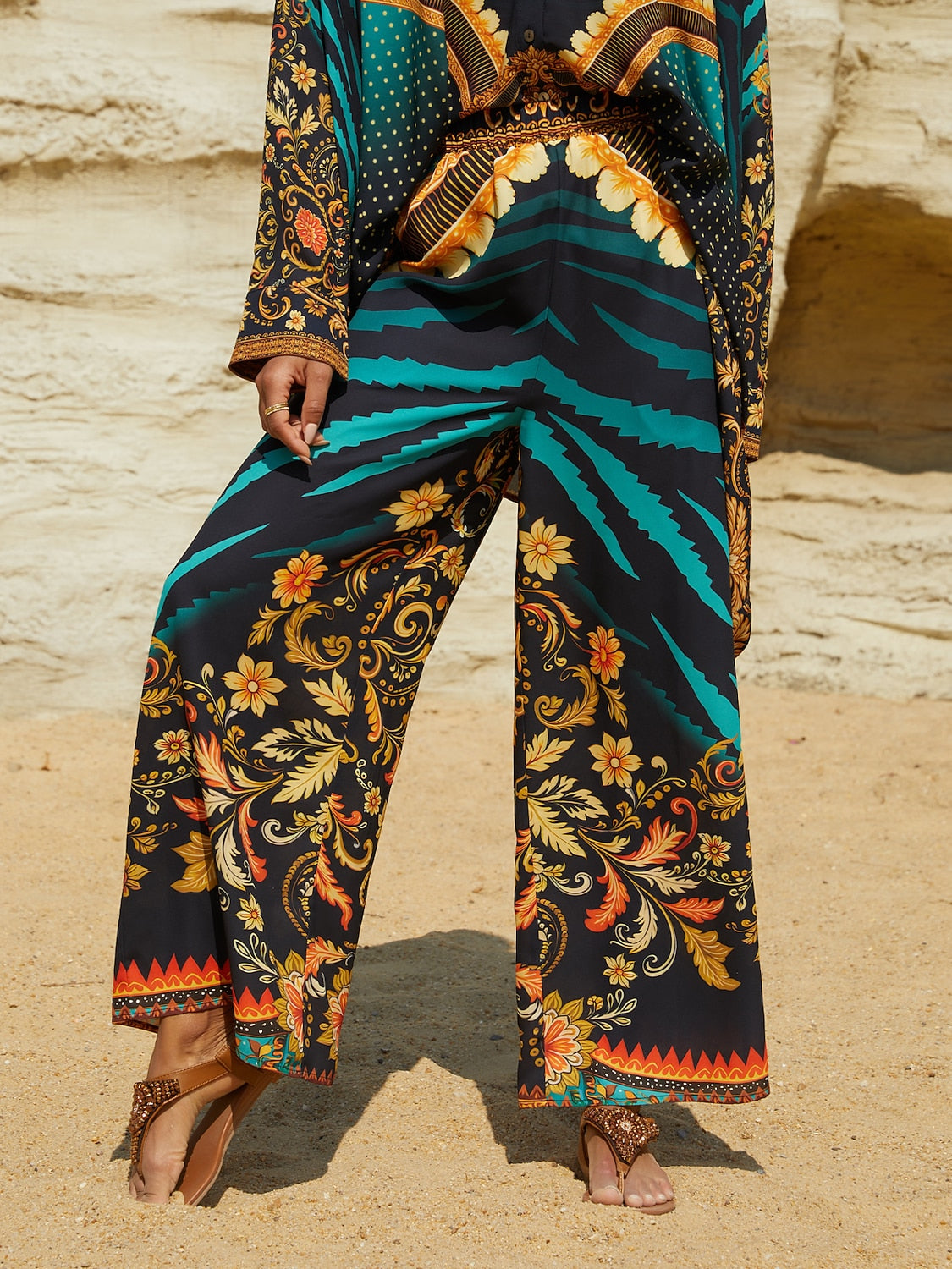 Tropical Temptation Flowy Chiffon Wide Leg Pants