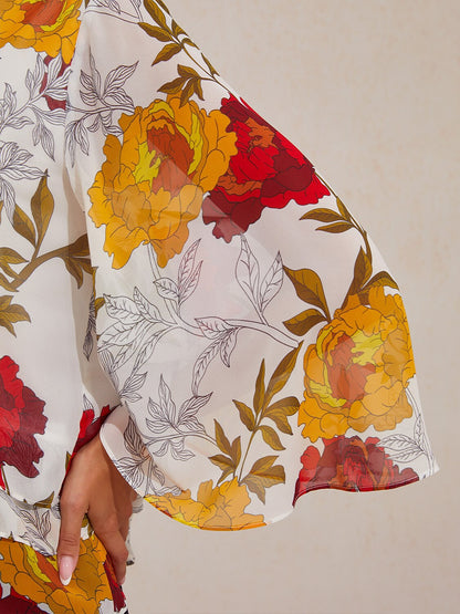 Sapphire Rose Garden Flowy Chiffon Layered Blouse