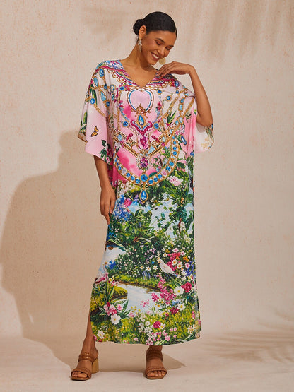 Indigo Tigress Flowy Chiffon Maxi Dress