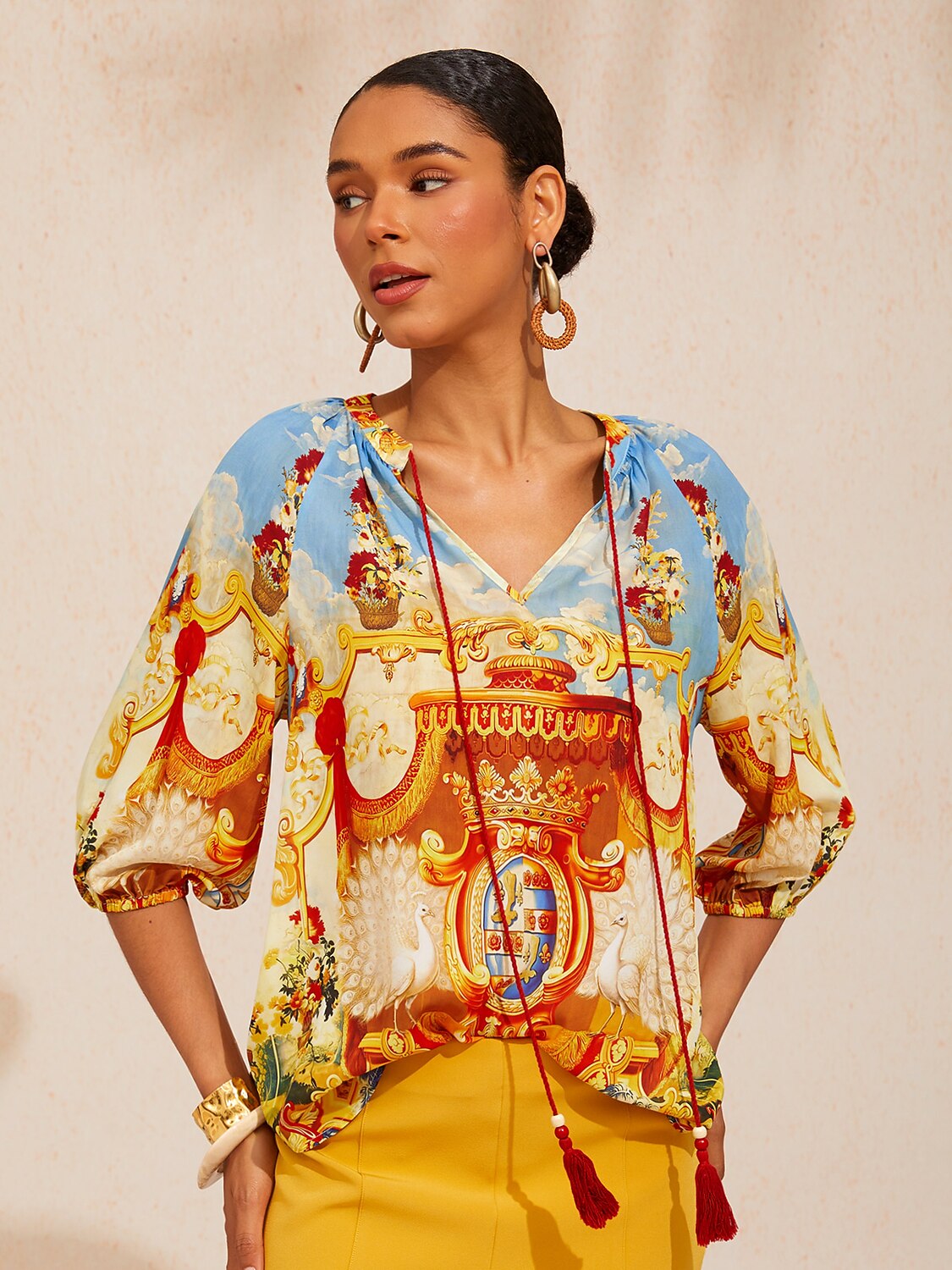 Vintage Baroque Chiffon Raglan Sleeve Top